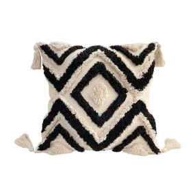 (45x45cm) Cotton cushion cover Boho Home decorative cushion cover with tassels - Beige / Black