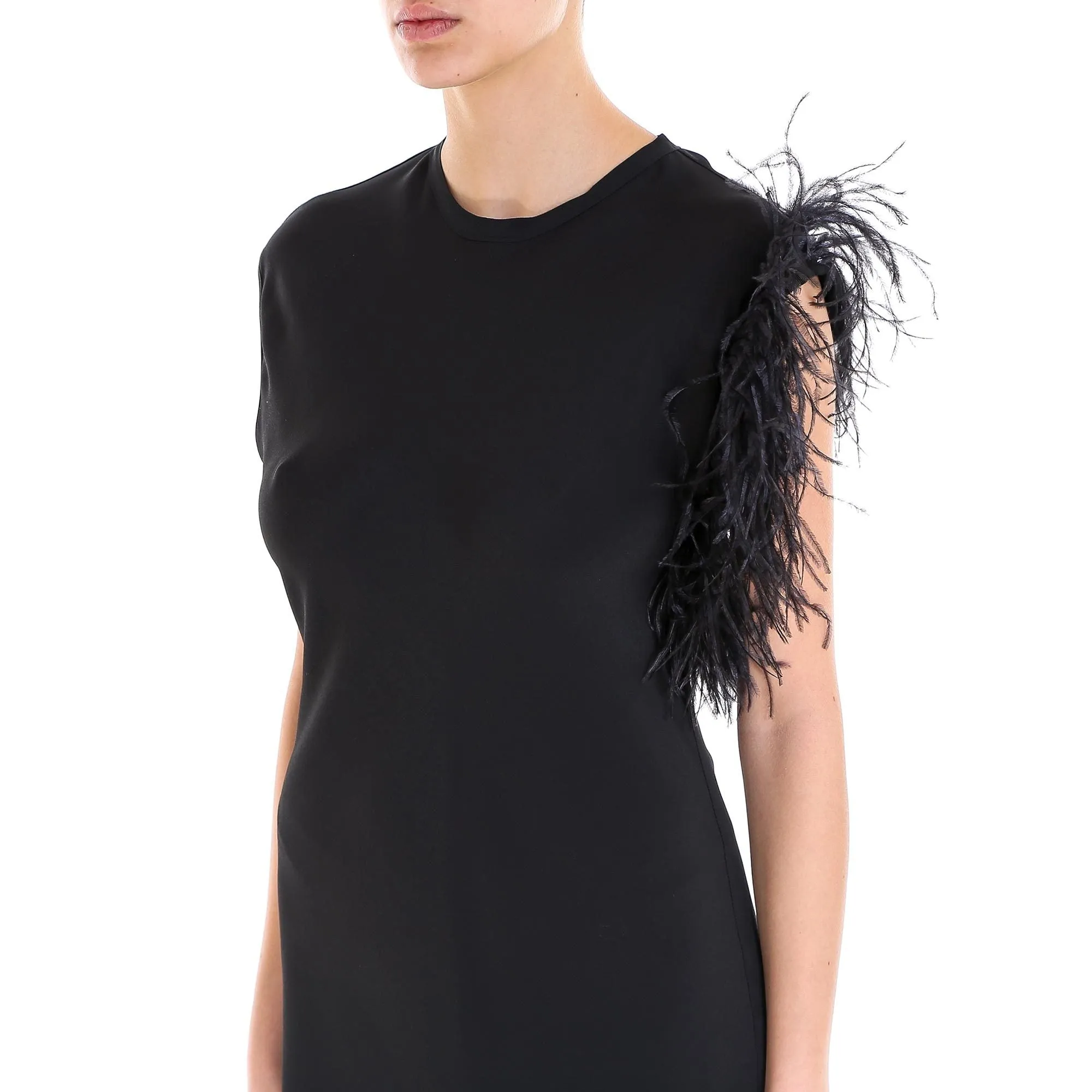 8pm Asymmetric Feathered Dress