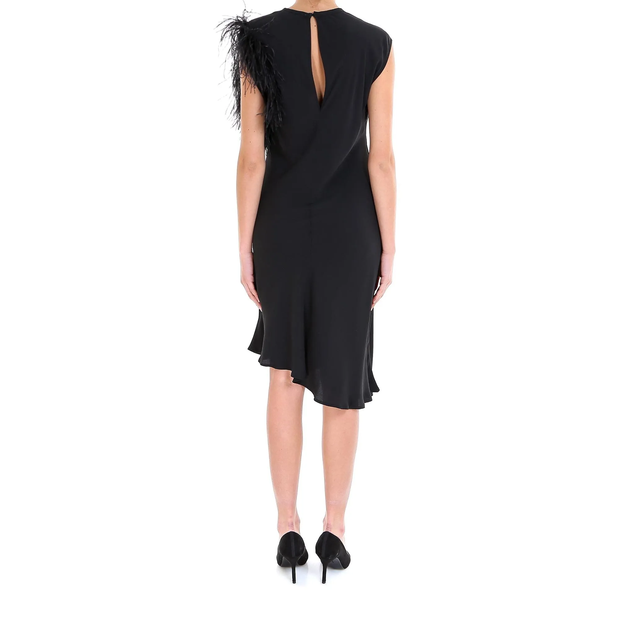 8pm Asymmetric Feathered Dress