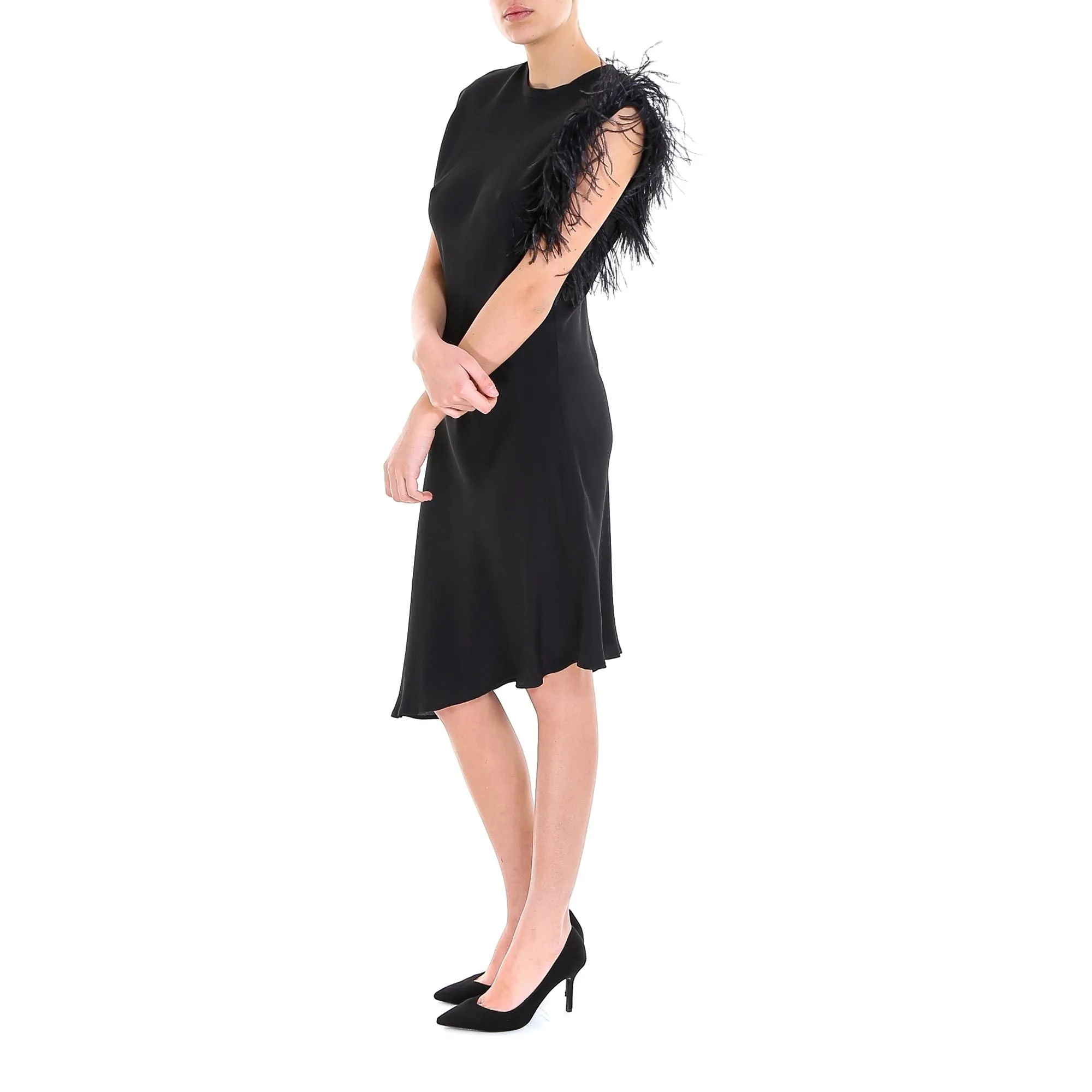 8pm Asymmetric Feathered Dress