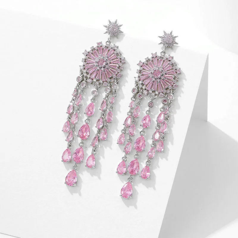 925 Silver Needles Vintage Round Pear Drop Fringed Long Boho Earrings