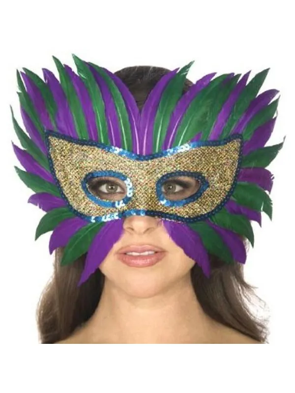 Adult Mardi Gras Feather Eye Mask