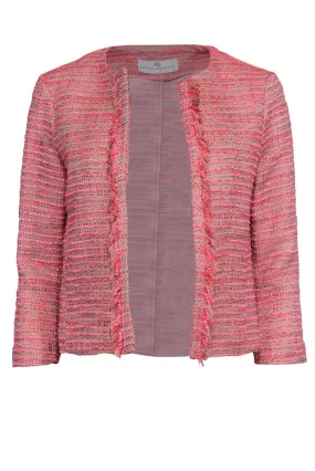 Amanda Uprichard - Hot Pink Open Front Tweed Fringe Jacket Sz P