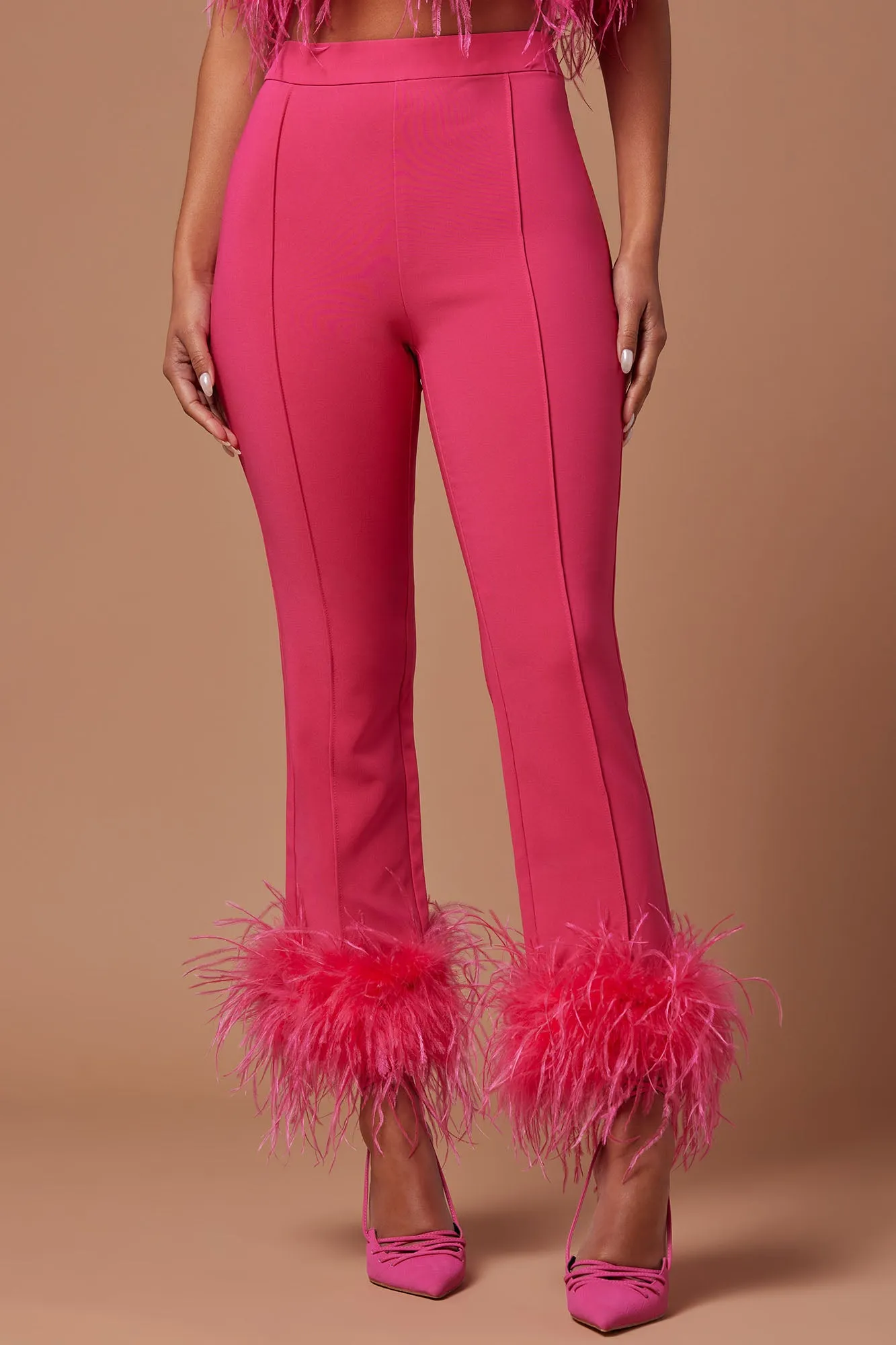 Anya Feathered Pant - Hot Pink