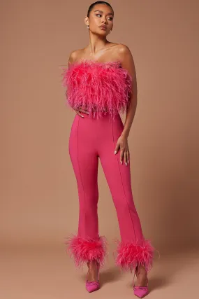 Anya Feathered Pant - Hot Pink