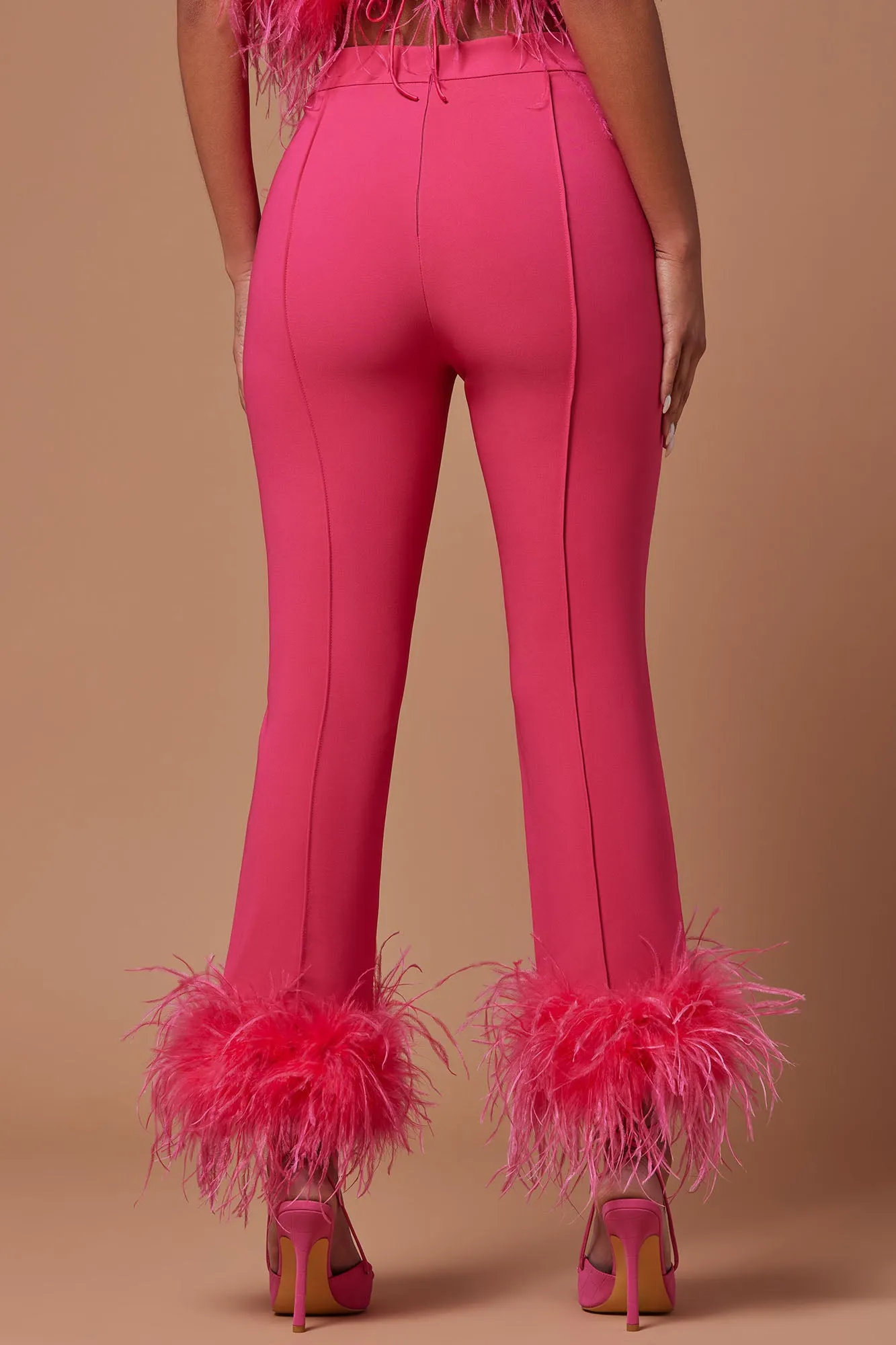 Anya Feathered Pant - Hot Pink