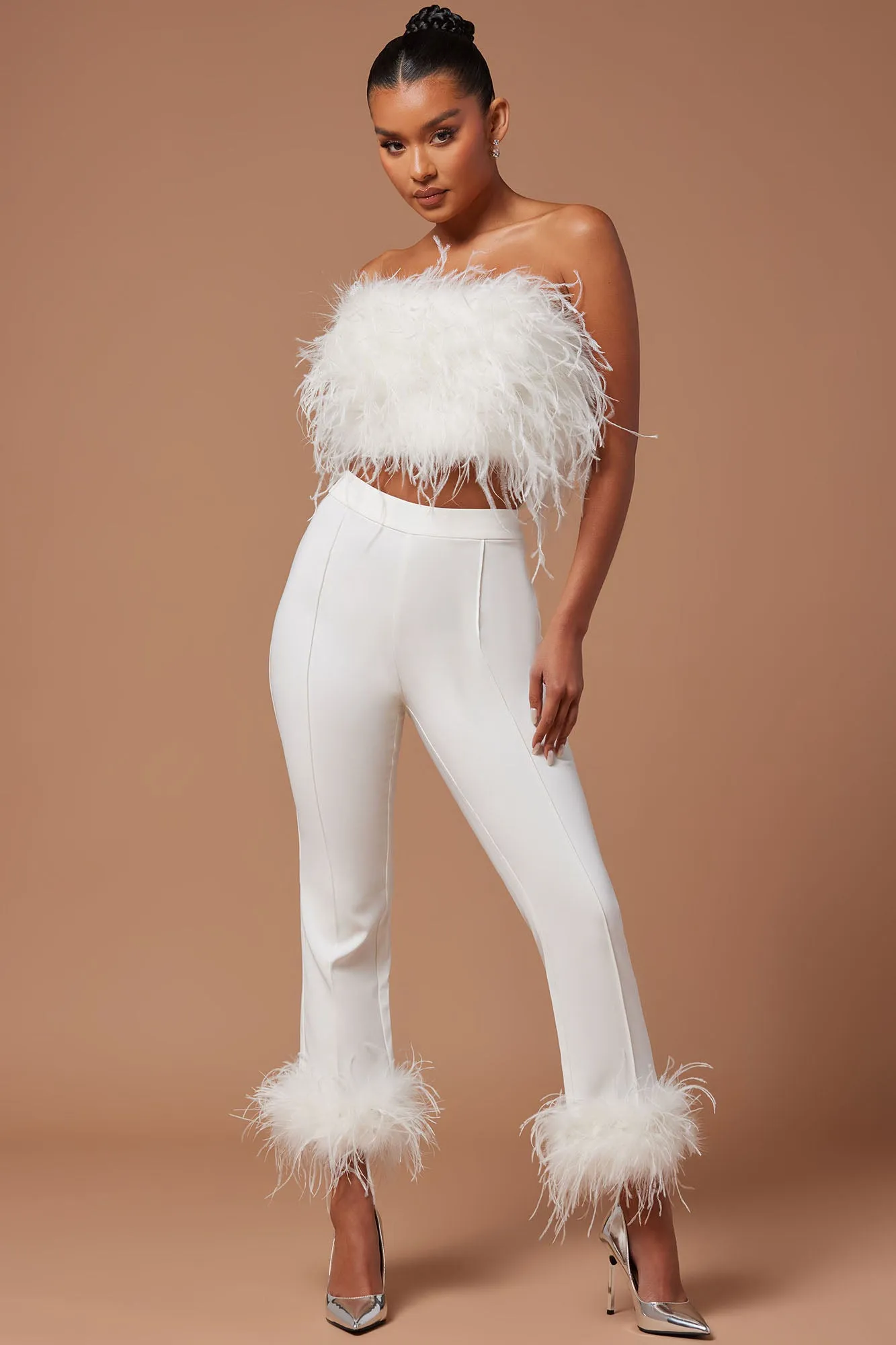 Anya Feathered Pant - White