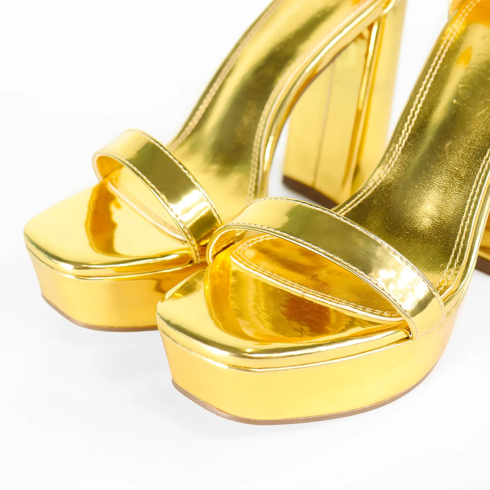ARDENE-1 BASIC PLATFORM CHUNKY HEEL WITH ANKLE RHINESTONE-GOLD