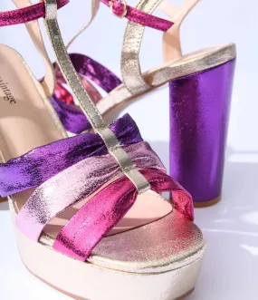 Berry and Metallic Platform Heels Vintage 1970s Look