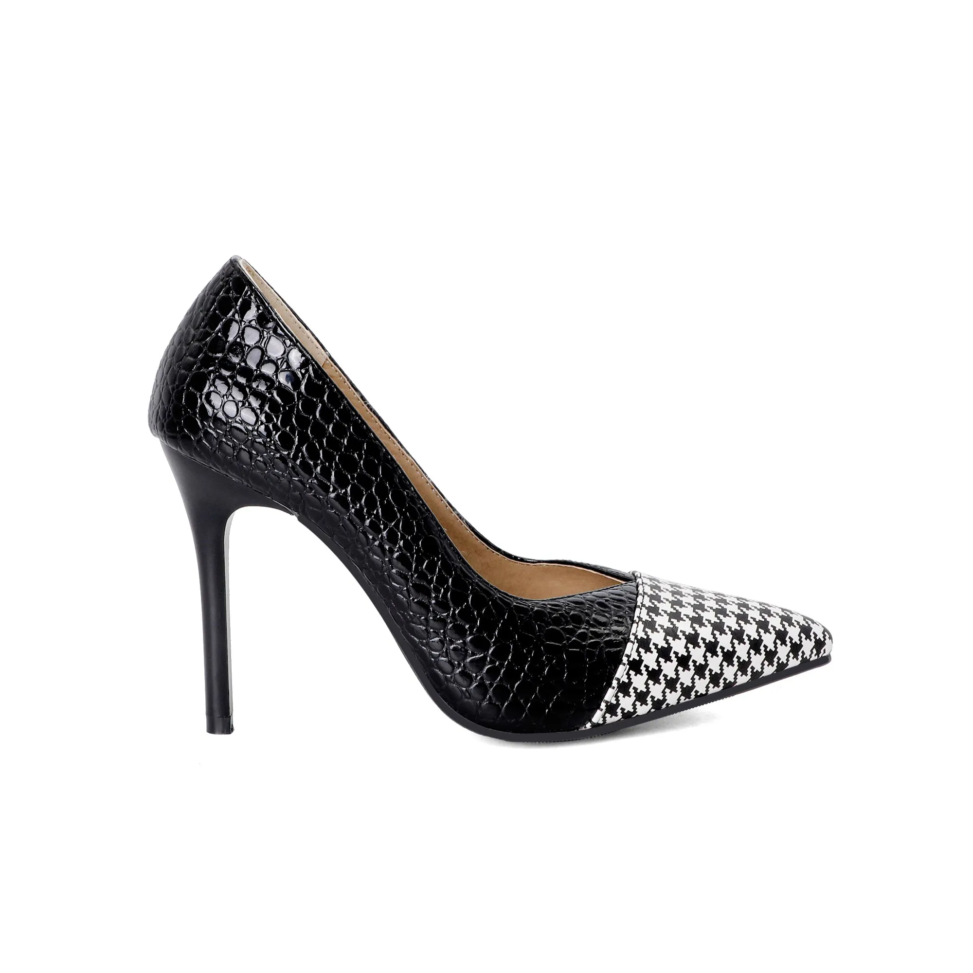 Bigsizeheels Houndstooth spliced pointy heels - Black