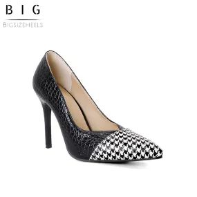 Bigsizeheels Houndstooth spliced pointy heels - Black