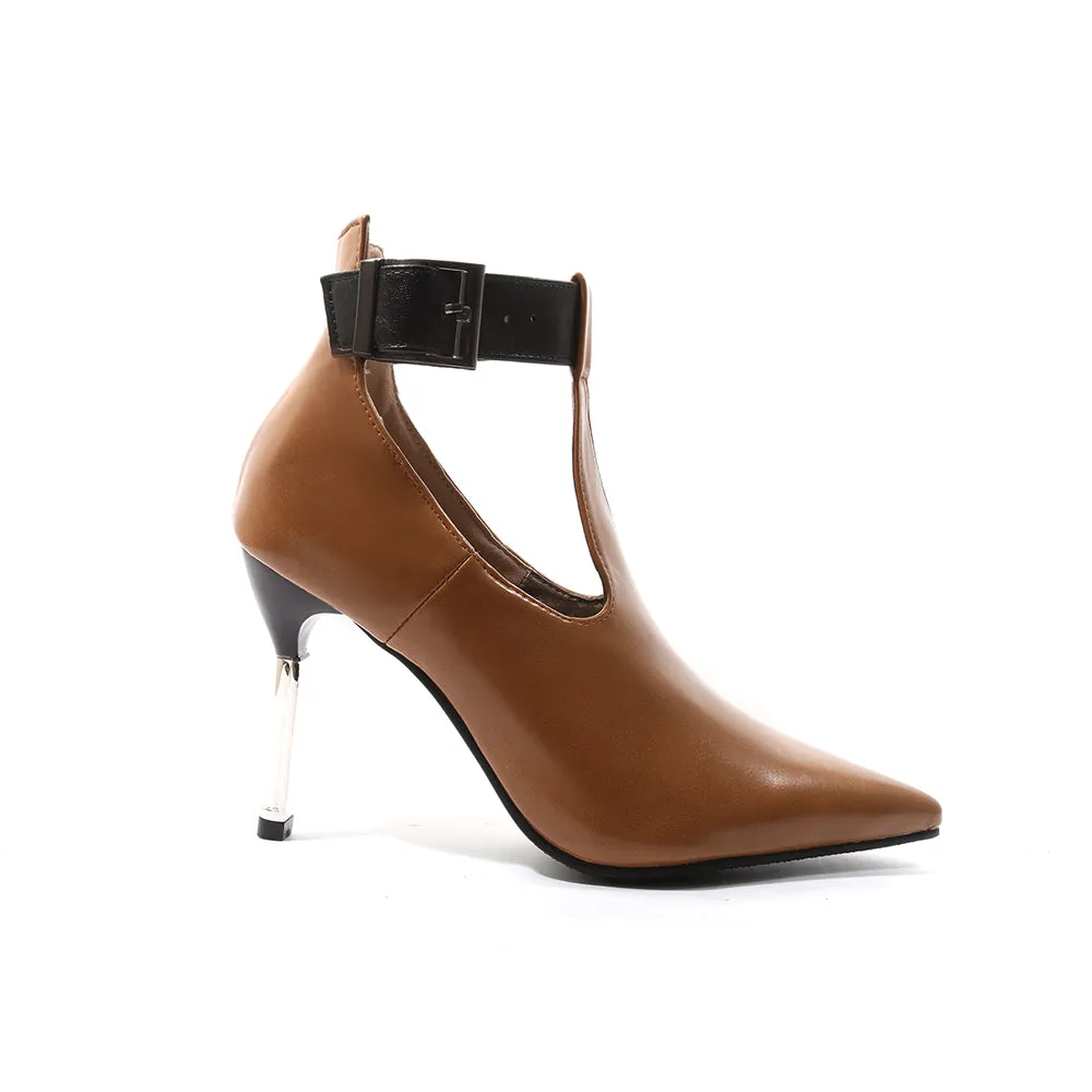 Bigsizeheels T-shaped Buckle stilettos - Brown
