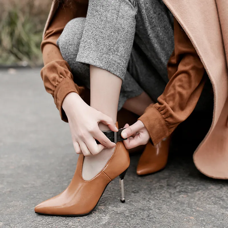 Bigsizeheels T-shaped Buckle stilettos - Brown