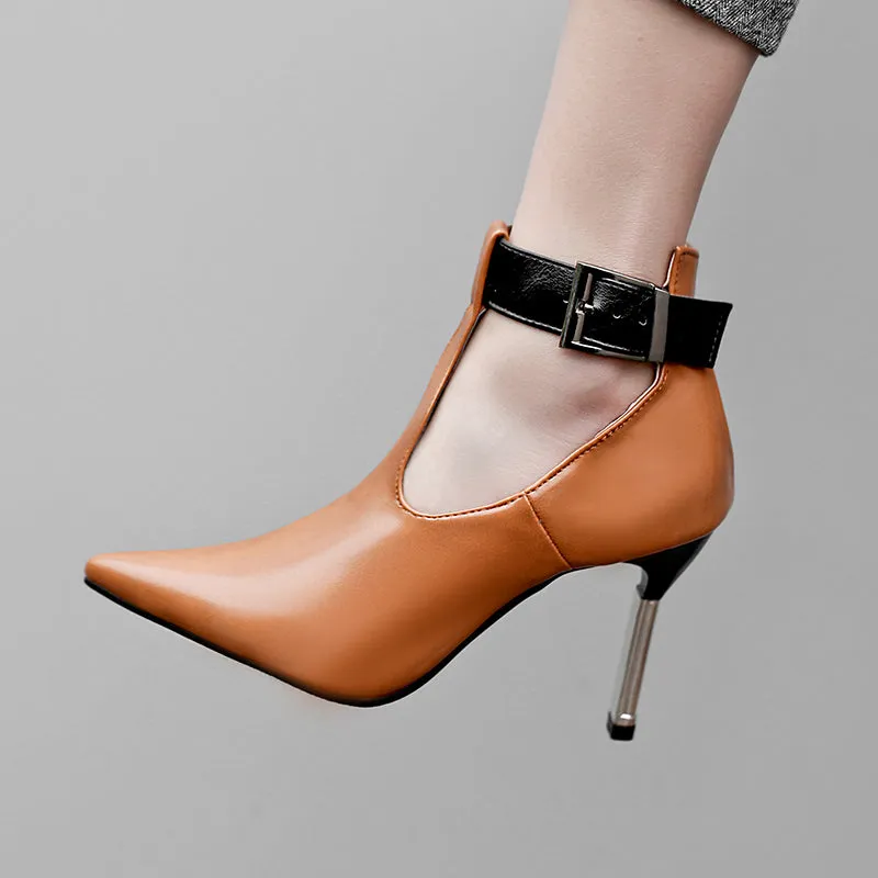 Bigsizeheels T-shaped Buckle stilettos - Brown