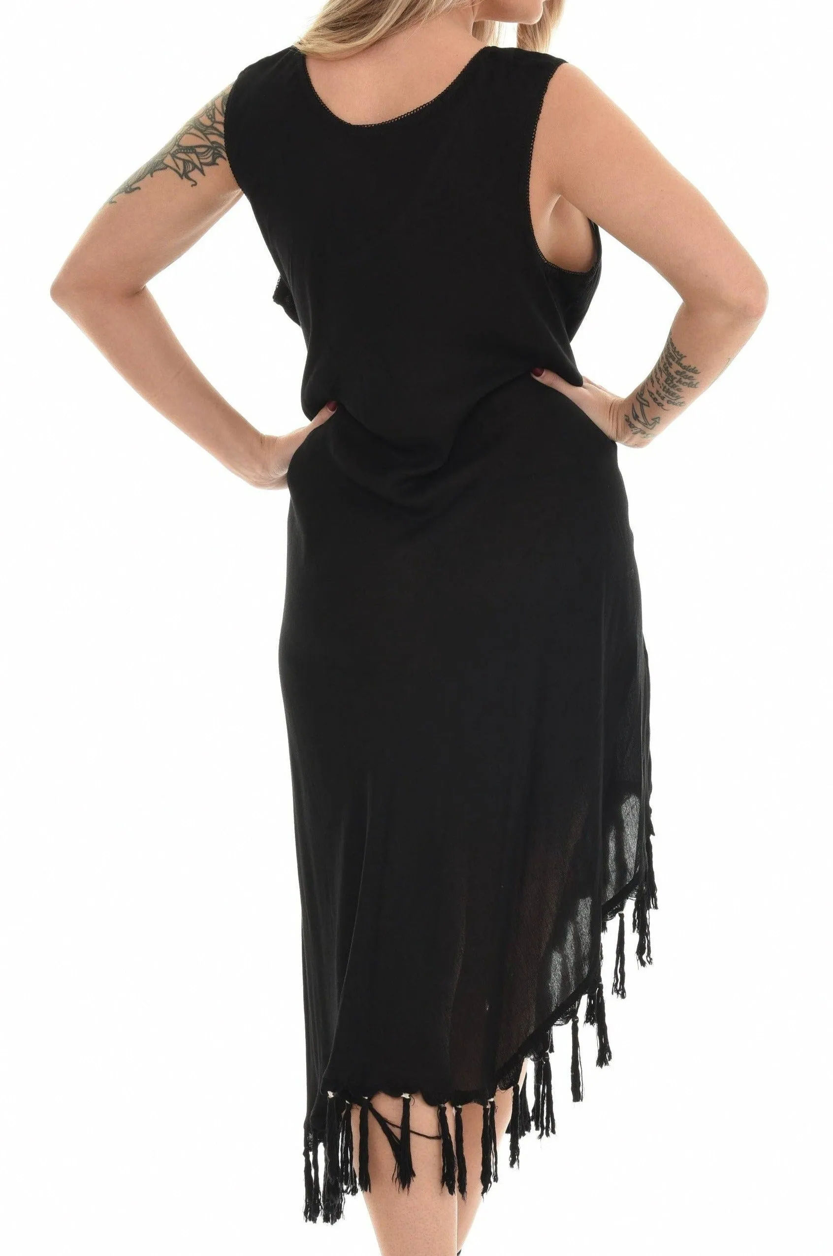 Black umbrella Sleeveless Midi Dress