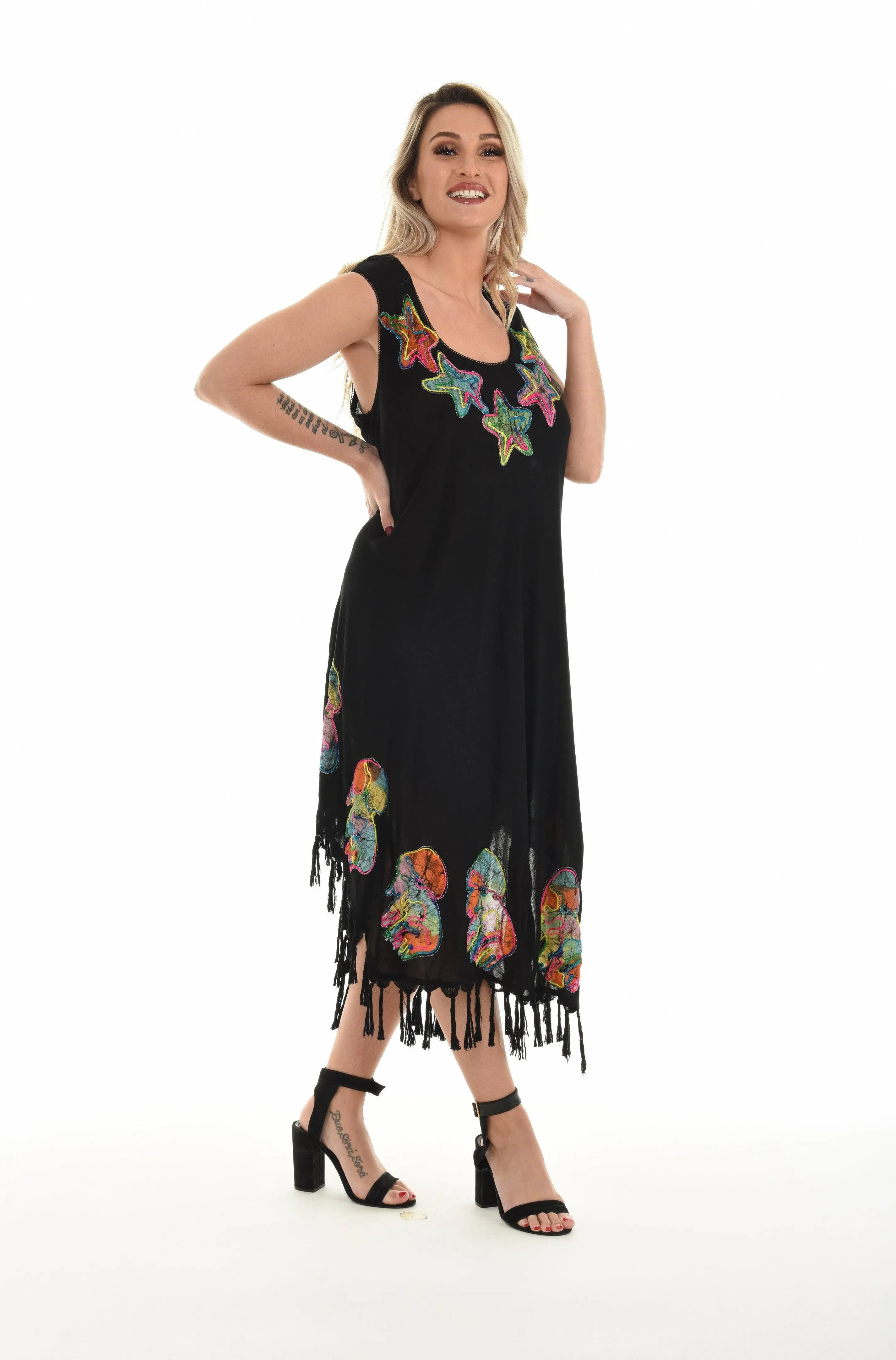 Black umbrella Sleeveless Midi Dress