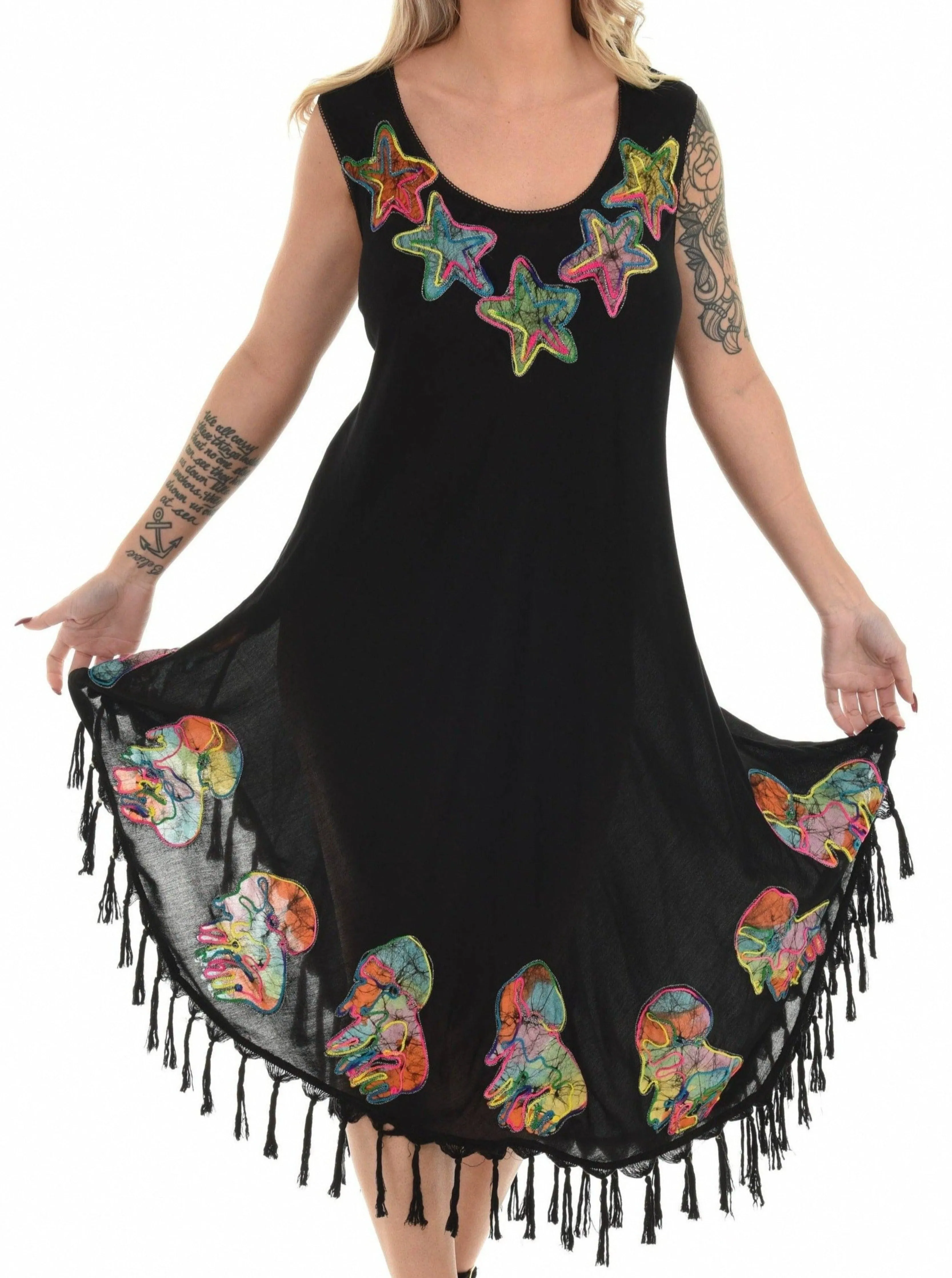 Black umbrella Sleeveless Midi Dress