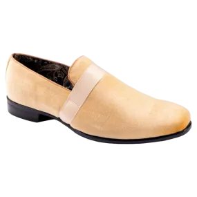 Canary Yellow Velvet Men's Shoe Slip-on with a satin ribbon