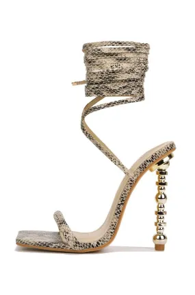 Cape Robbin Mindi Snake Print Wrap Around Lace Up Gold Stiletto Square Toe Heel