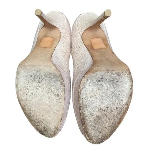 CHRISTIAN DIOR Poudre Python Leather Peep Toe Platform Pumps, Size 38