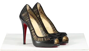 Christian Louboutin Black Leather/chiffon Angelique 100 Peep Toe Pumps UK 3 EU 36 👠