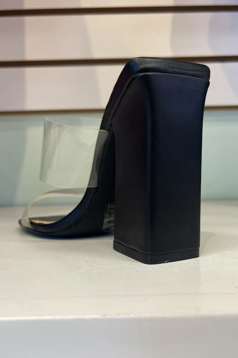 Clear Double Straps Block Heel Mules