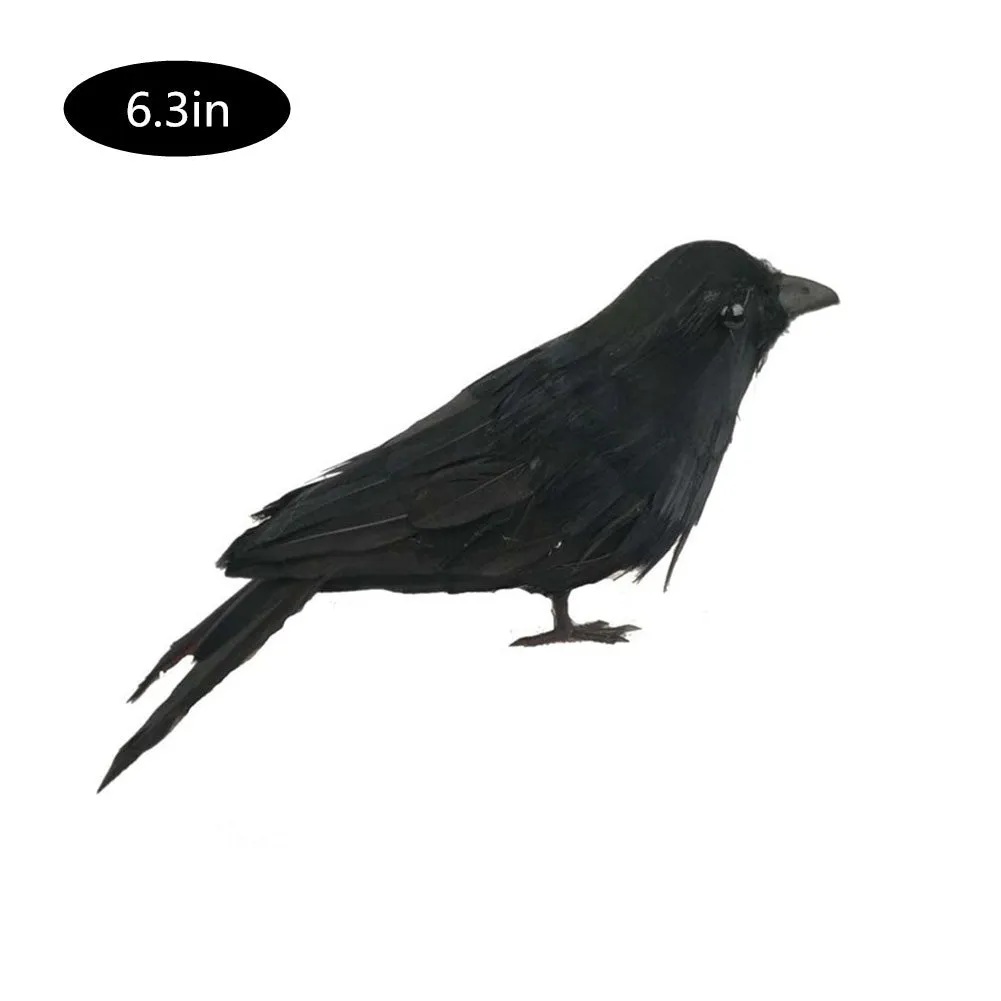 CYNDIE 2pc Black Feathered Crow Extra Large Handmade Realistic Shape Birds For Halloween
