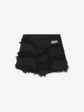 DKNY Girls Fringed Logo Skort In Black