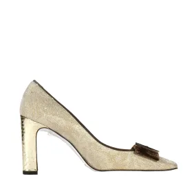 Dolce & Gabbana 4273 Women's Shoes Beige & Brown Velvet / Glitter Fabric Slip-On Pump (DGW22)