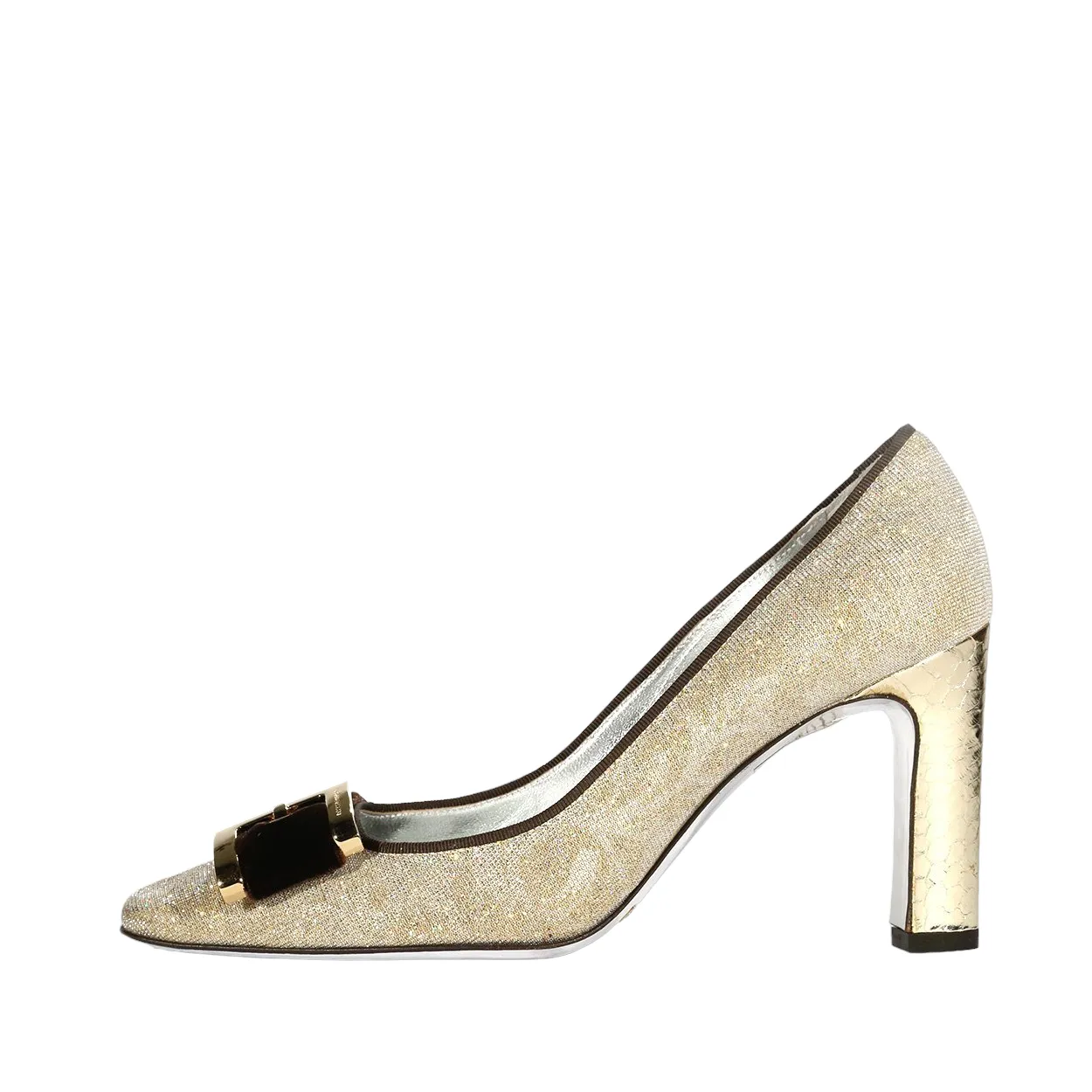 Dolce & Gabbana 4273 Women's Shoes Beige & Brown Velvet / Glitter Fabric Slip-On Pump (DGW22)