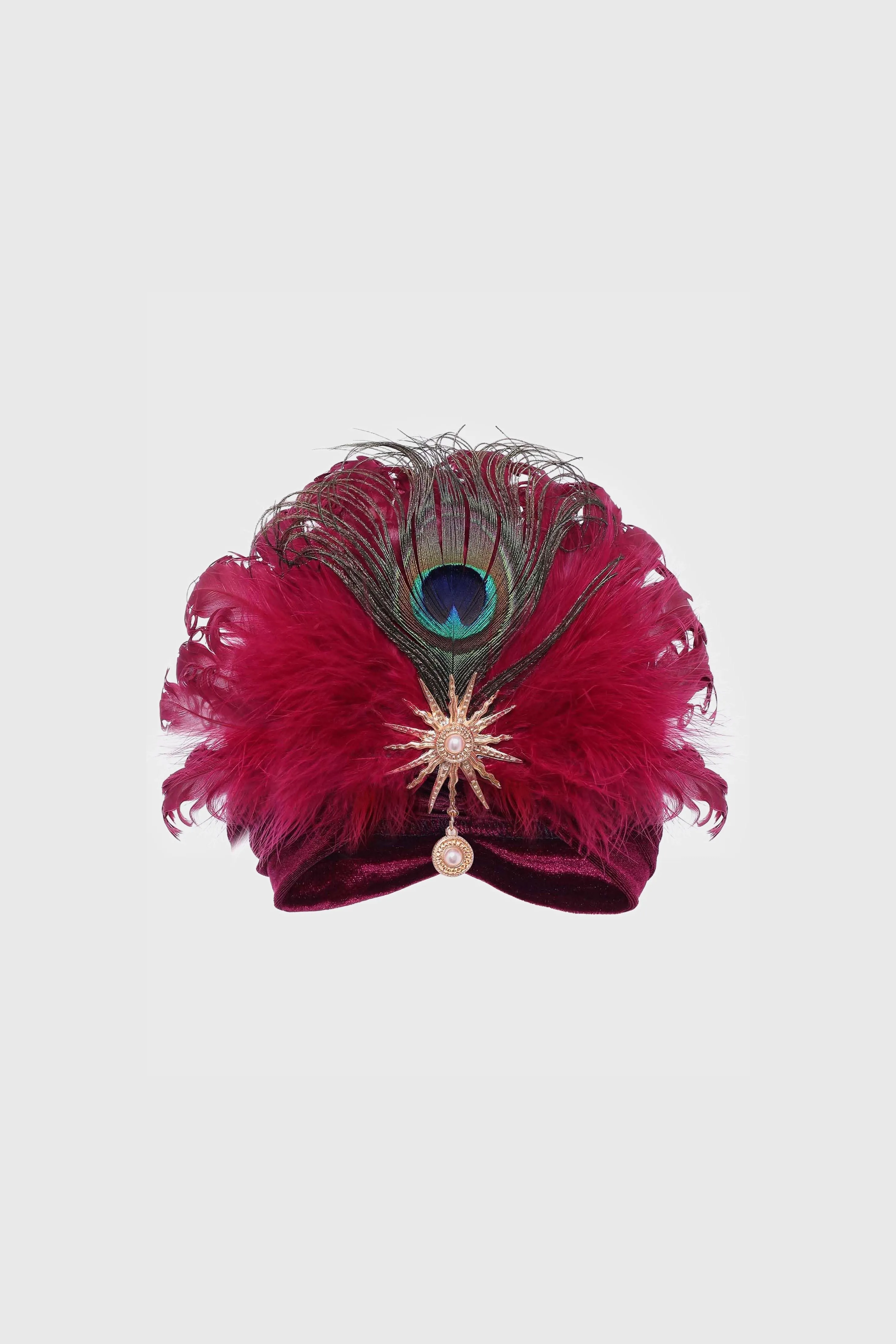 Elegant Feathered Peacock Turban Hat