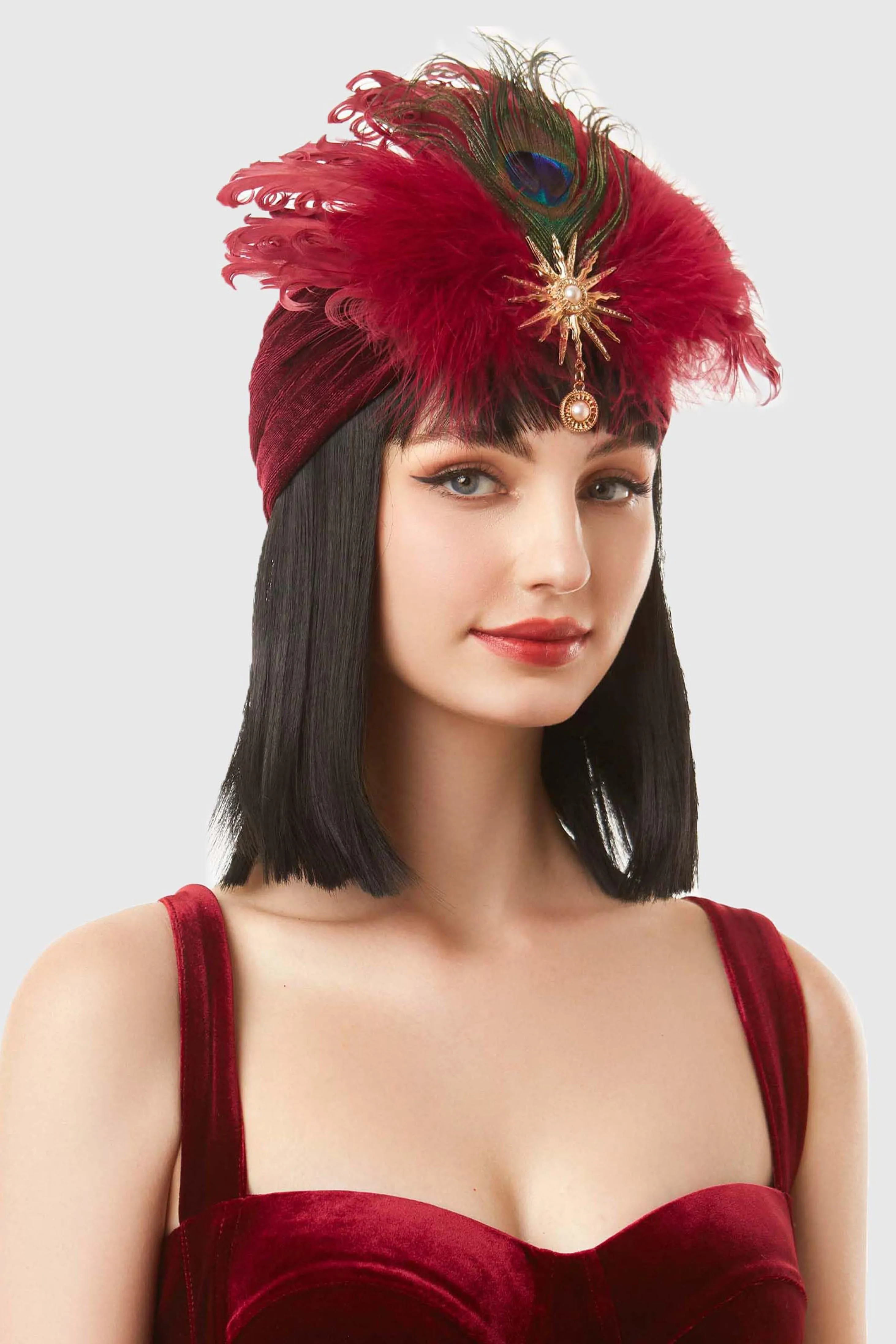 Elegant Feathered Peacock Turban Hat