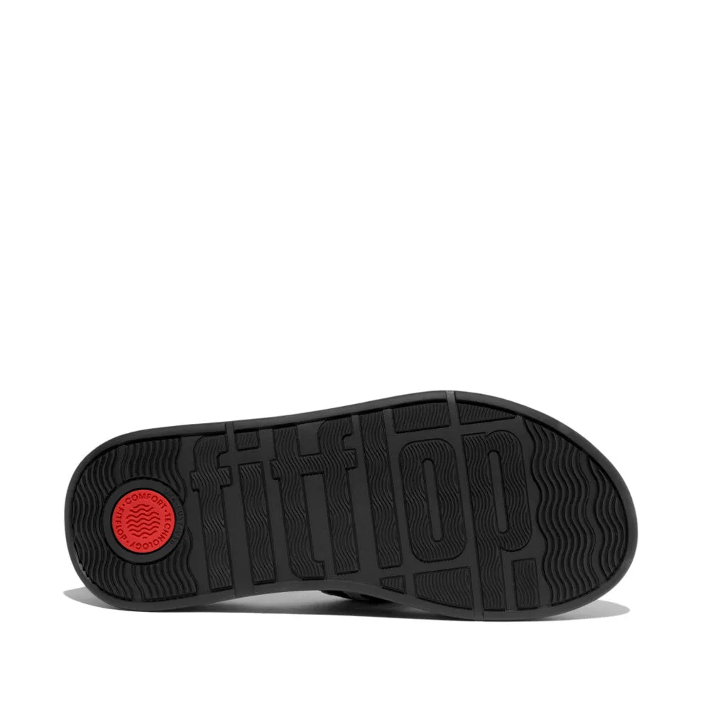 F-MODE Woven-Leather Flatform H-Bar Slides