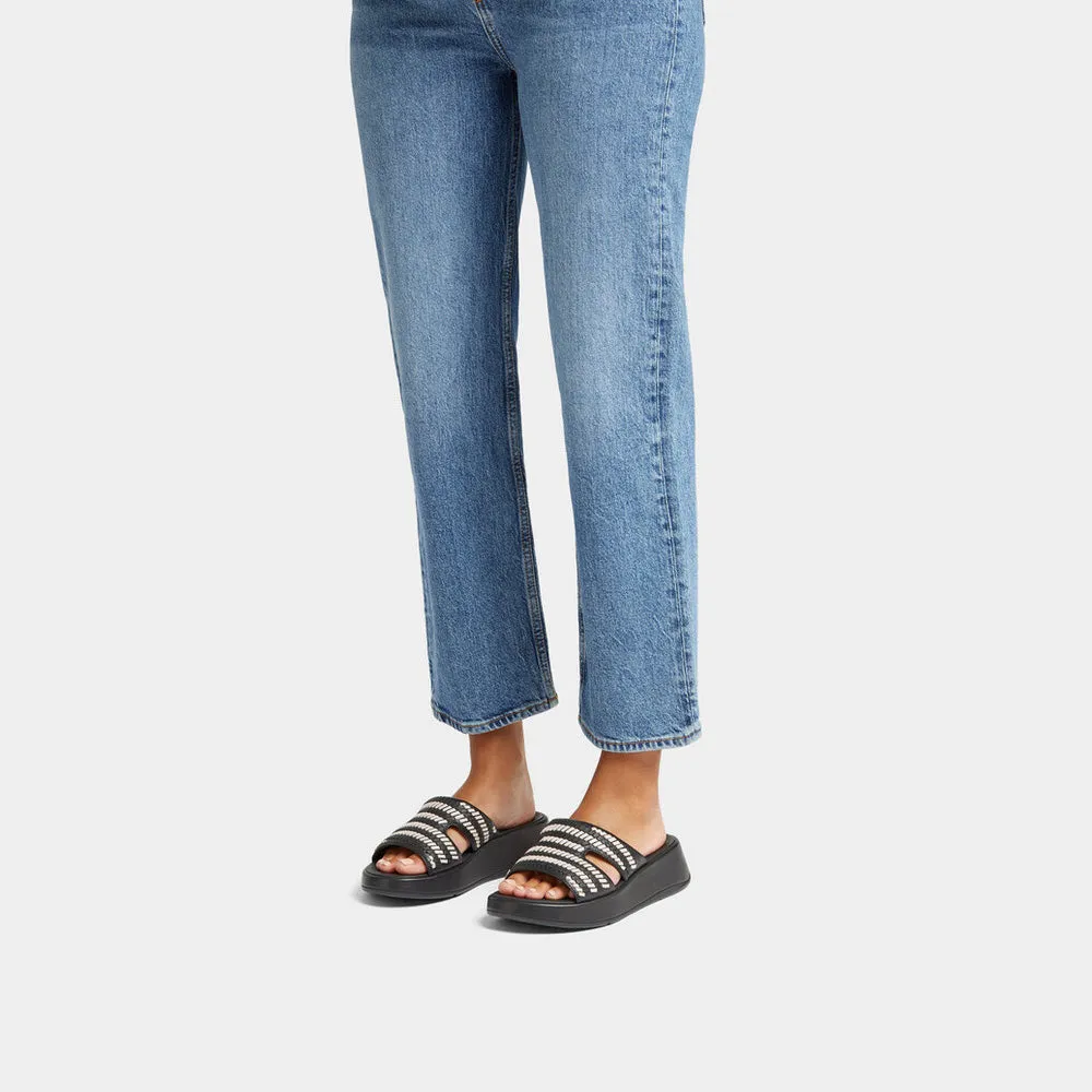 F-MODE Woven-Leather Flatform H-Bar Slides