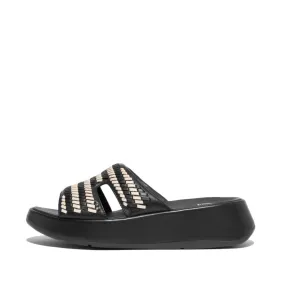 F-MODE Woven-Leather Flatform H-Bar Slides