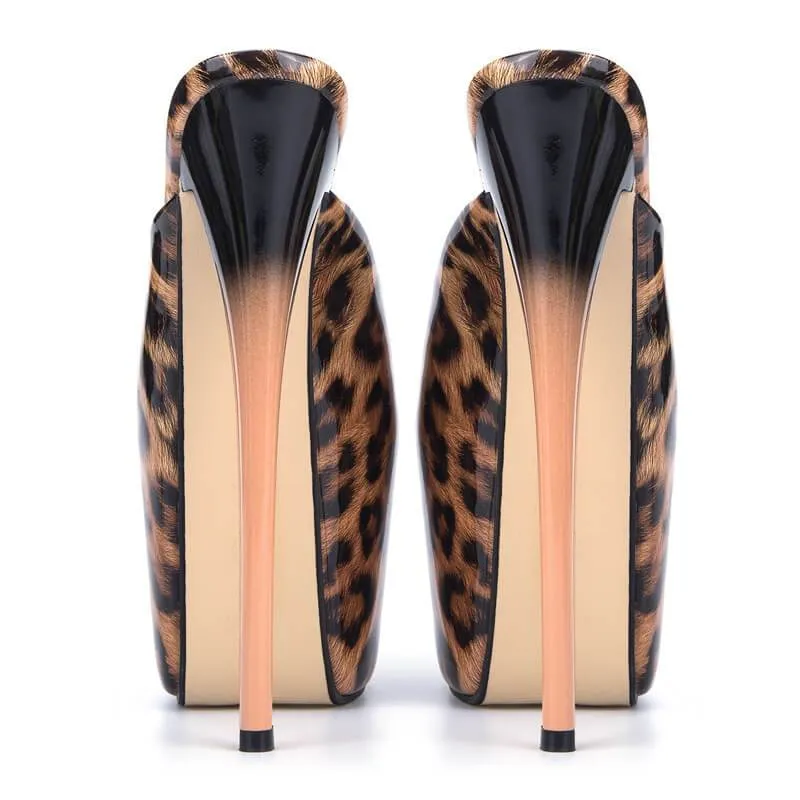 Fashion PU Peep Toe Leopard Platform Mule Pumps