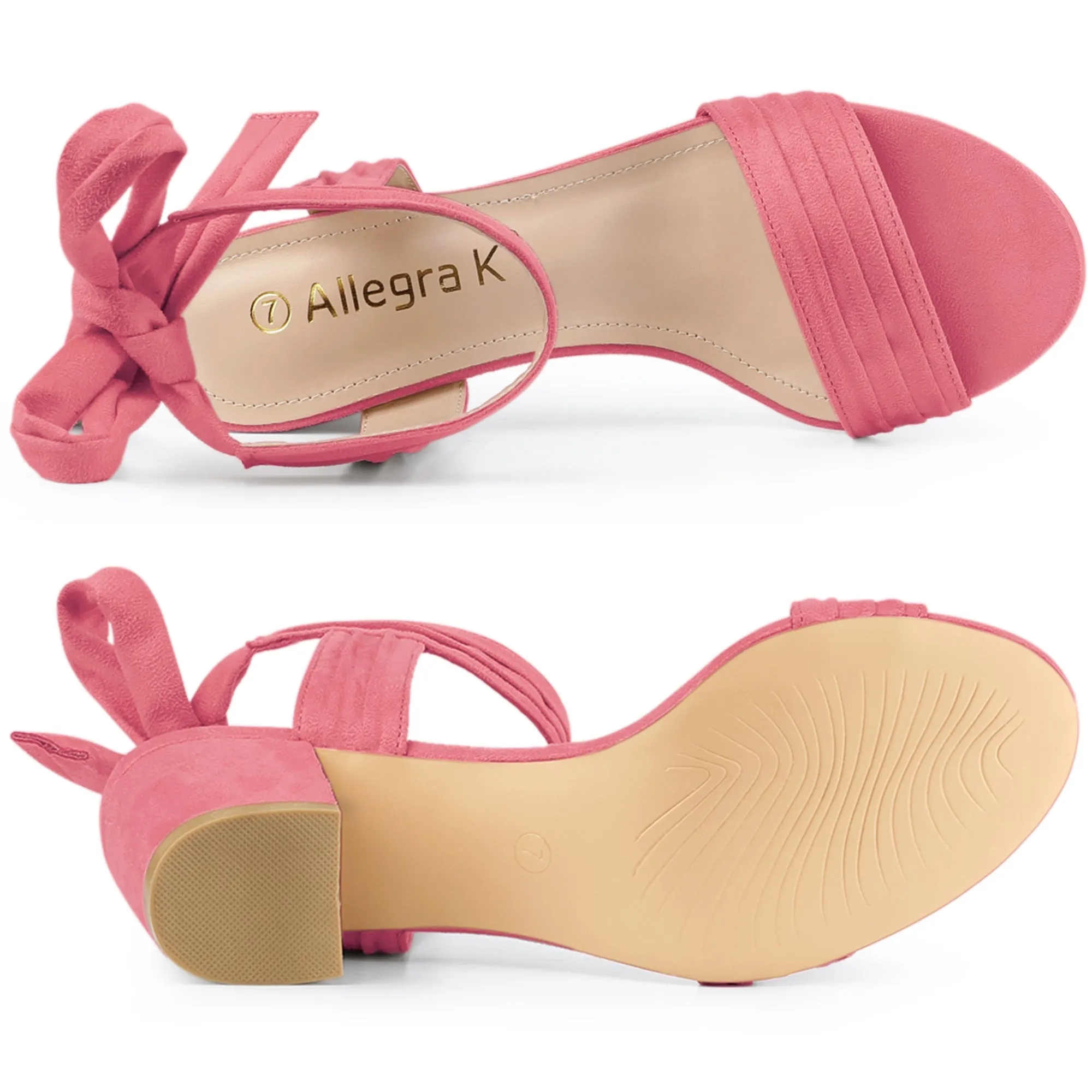 Faux Suede Open Toe Ankle Tie Back Block Heel Sandals