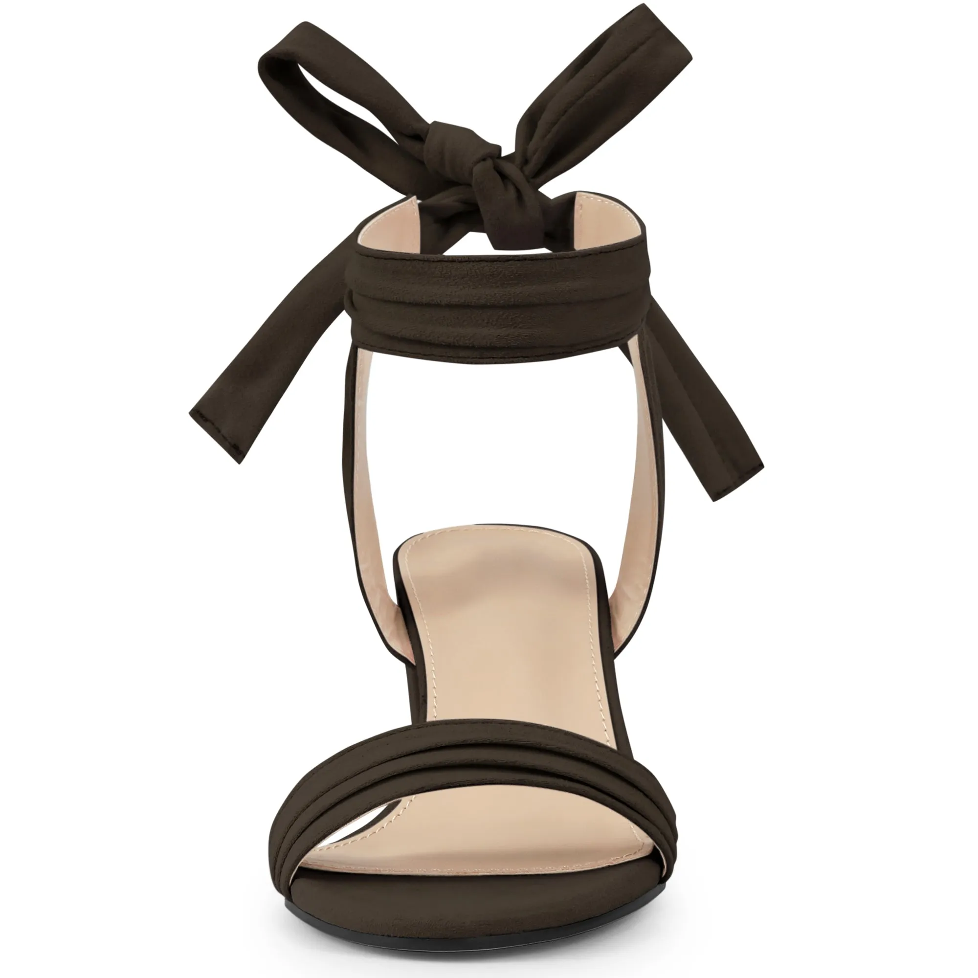 Faux Suede Open Toe Ankle Tie Back Block Heel Sandals