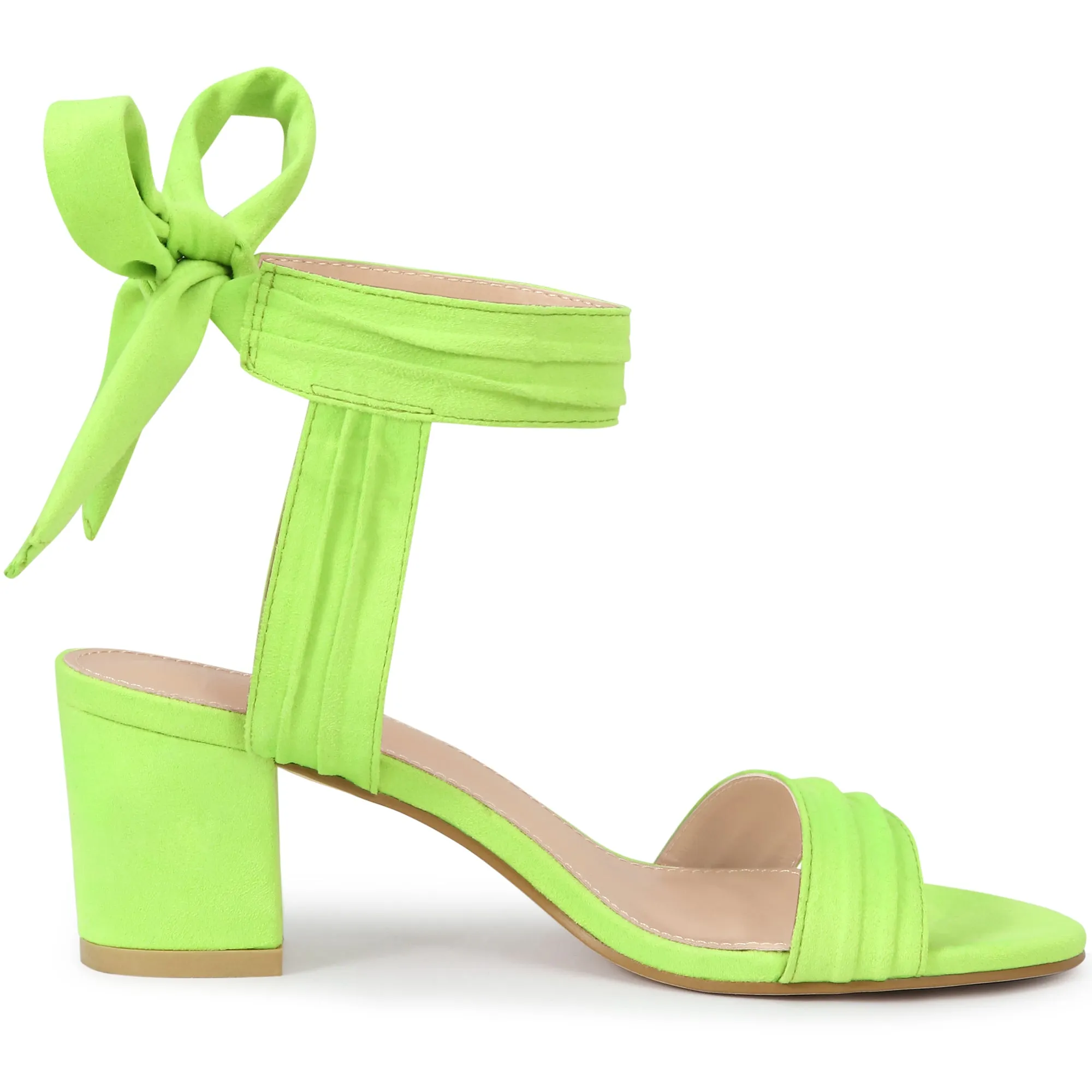Faux Suede Open Toe Ankle Tie Back Block Heel Sandals