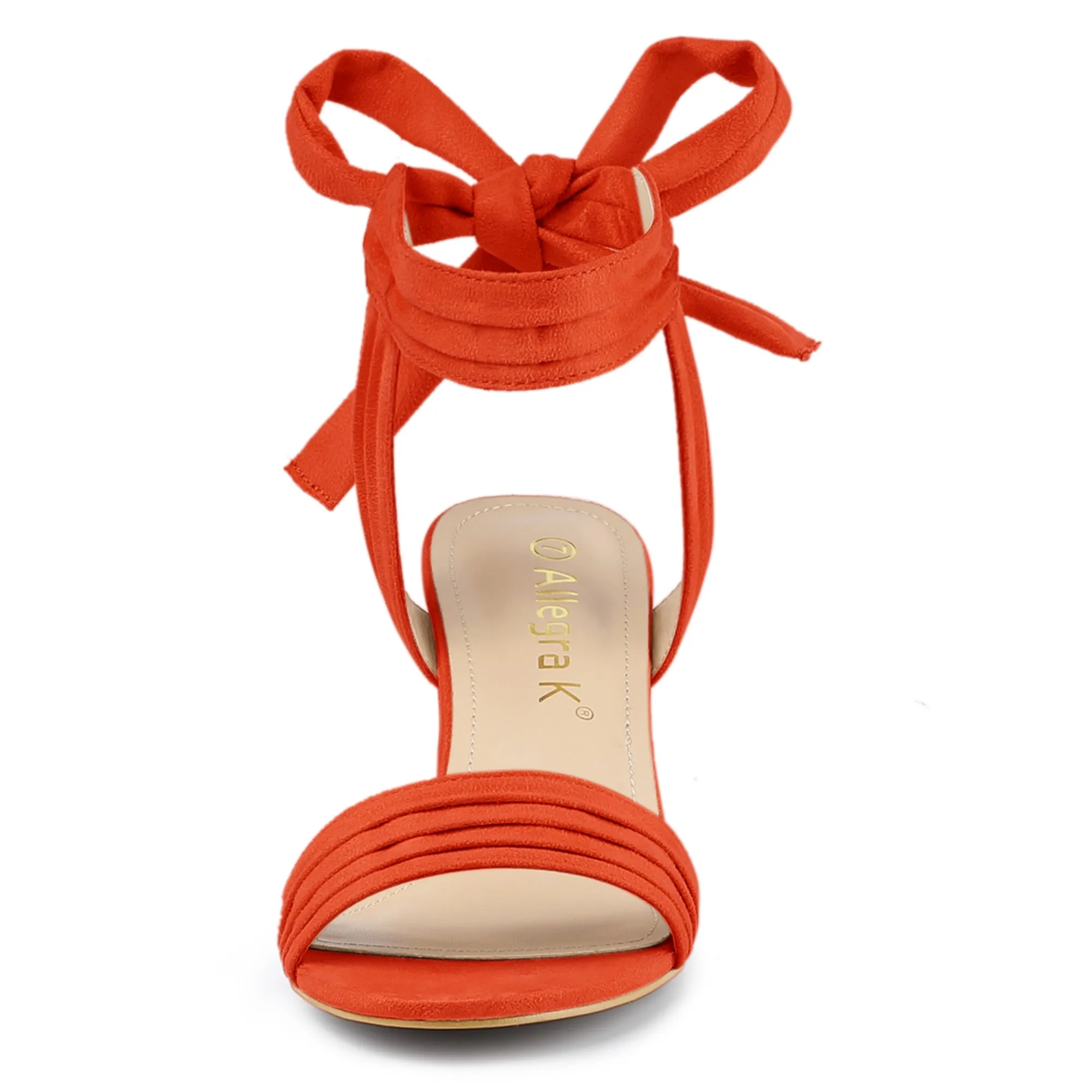 Faux Suede Open Toe Ankle Tie Back Block Heel Sandals