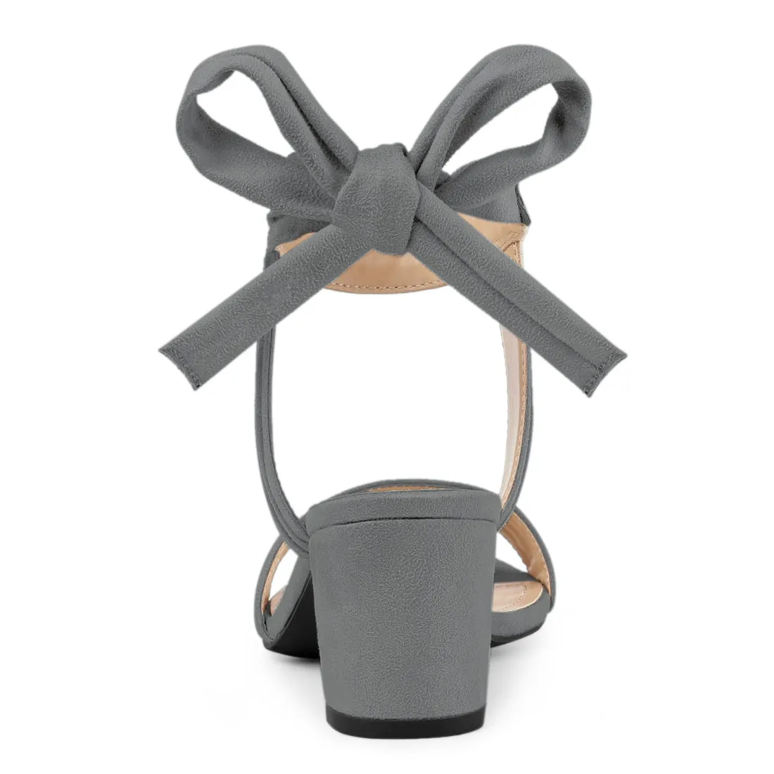 Faux Suede Open Toe Ankle Tie Back Block Heel Sandals
