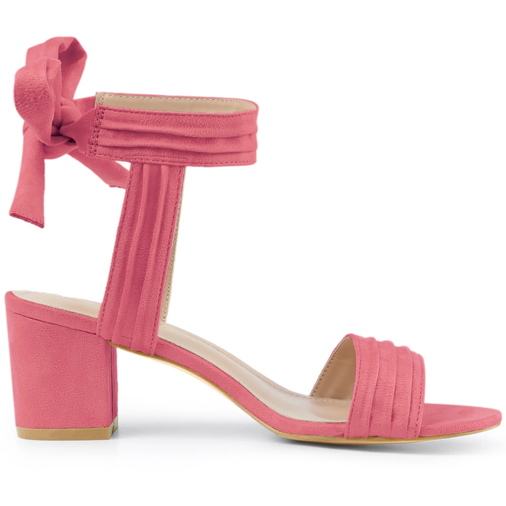 Faux Suede Open Toe Ankle Tie Back Block Heel Sandals