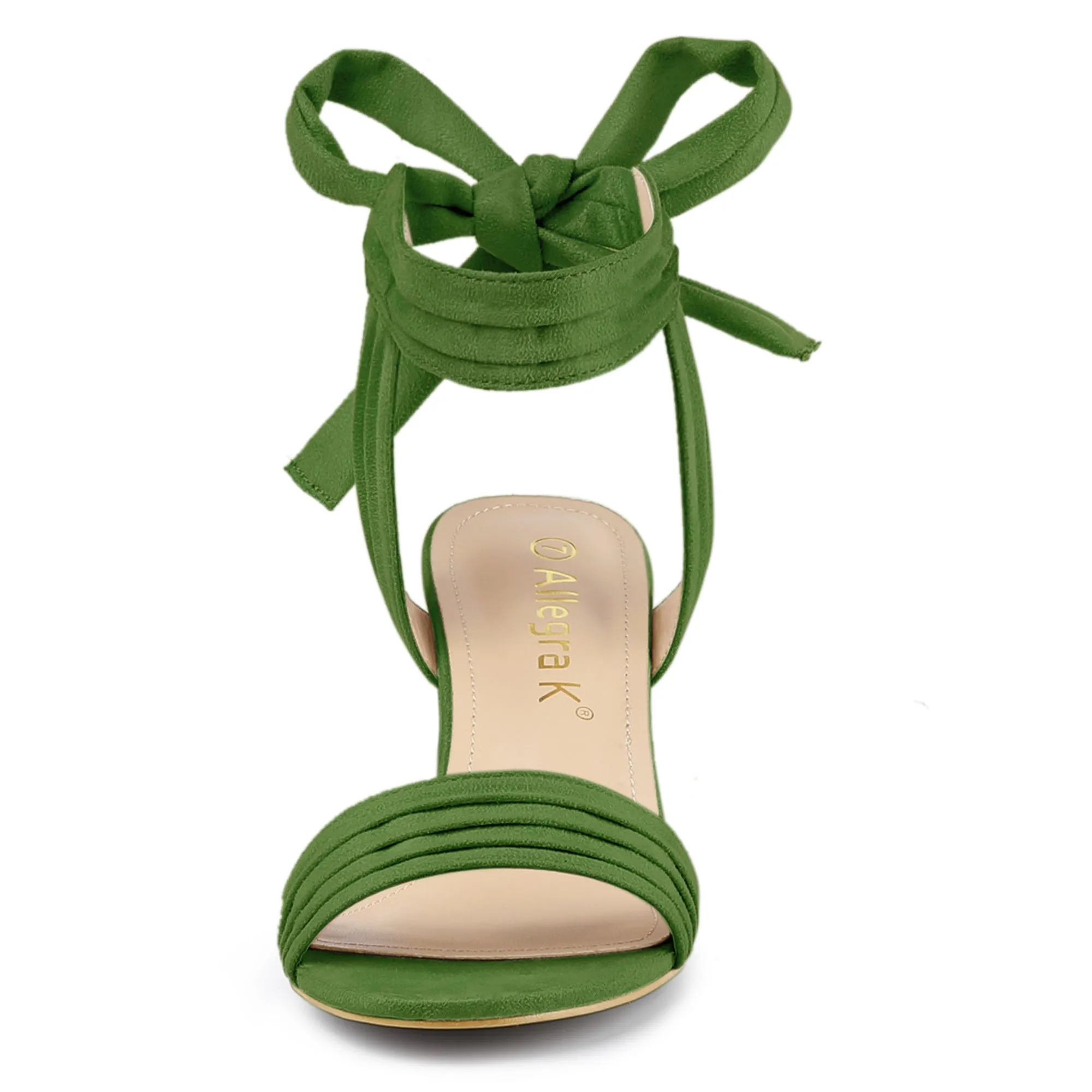 Faux Suede Open Toe Ankle Tie Back Block Heel Sandals