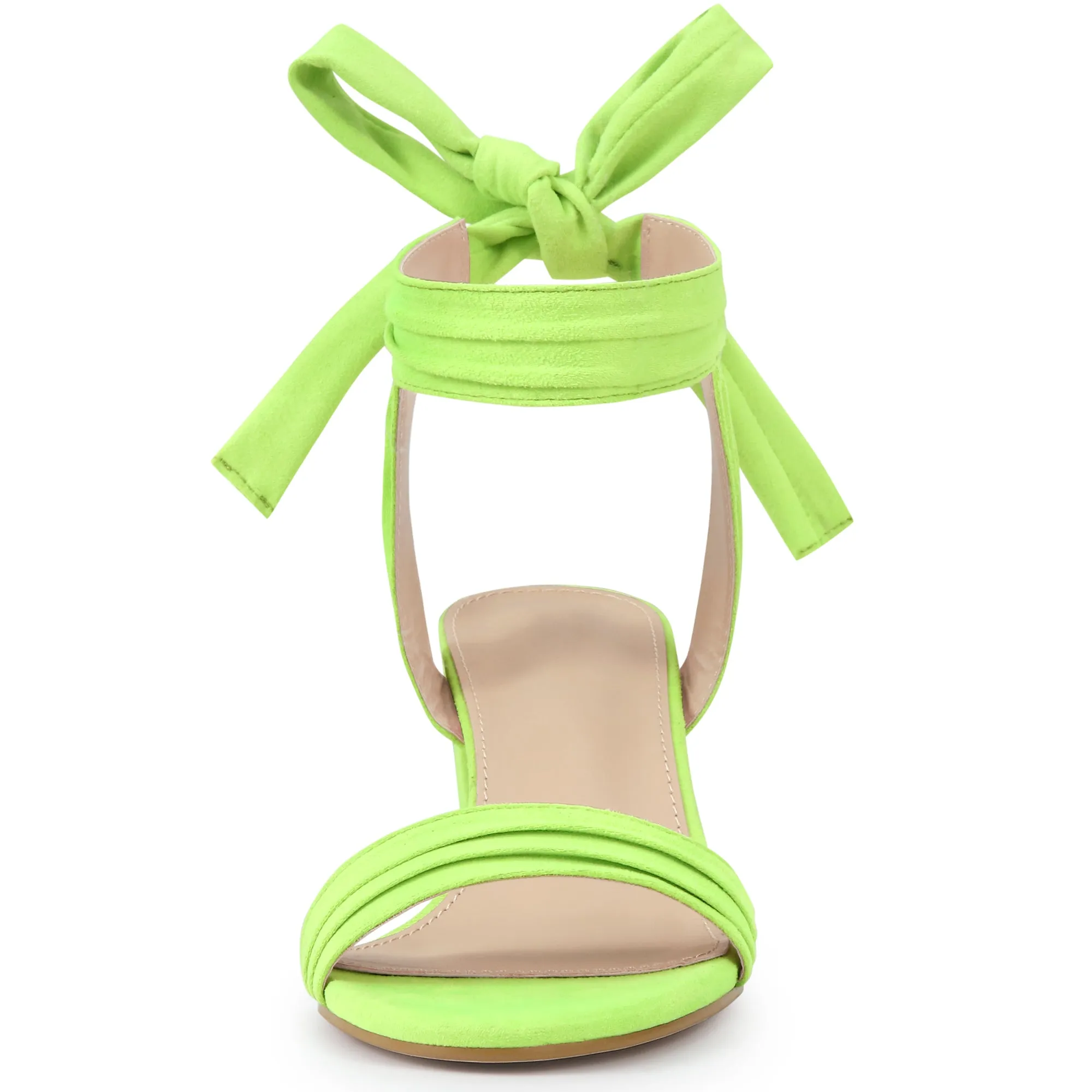 Faux Suede Open Toe Ankle Tie Back Block Heel Sandals