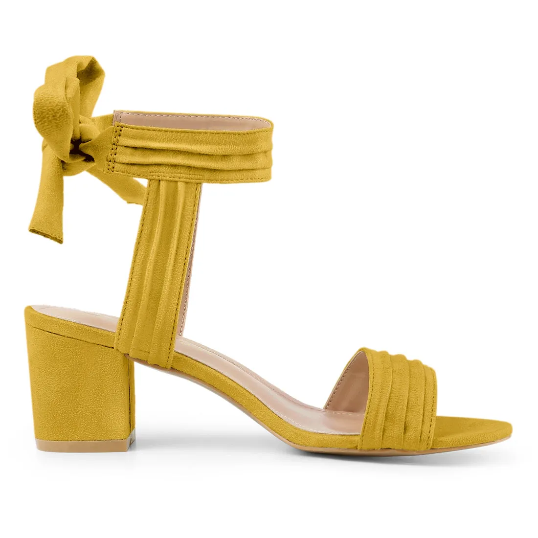 Faux Suede Open Toe Ankle Tie Back Block Heel Sandals