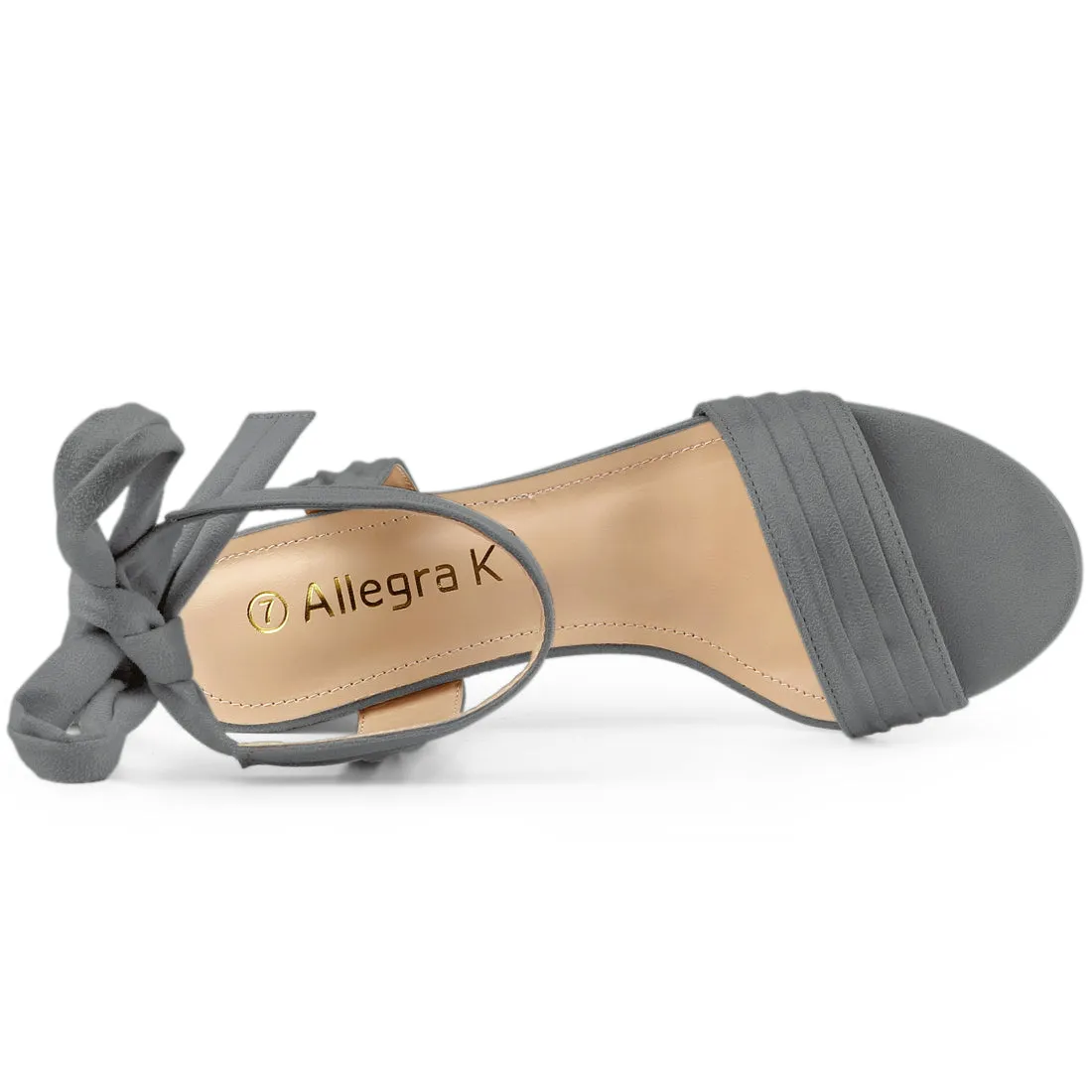 Faux Suede Open Toe Ankle Tie Back Block Heel Sandals