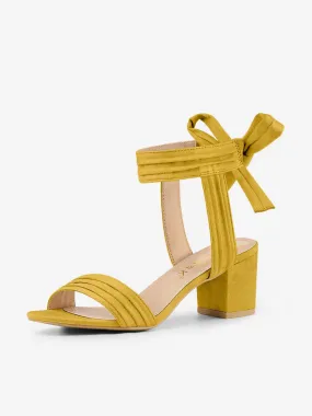 Faux Suede Open Toe Ankle Tie Back Block Heel Sandals