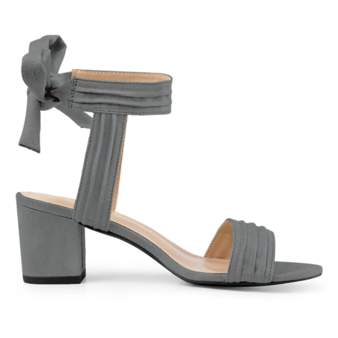 Faux Suede Open Toe Ankle Tie Back Block Heel Sandals