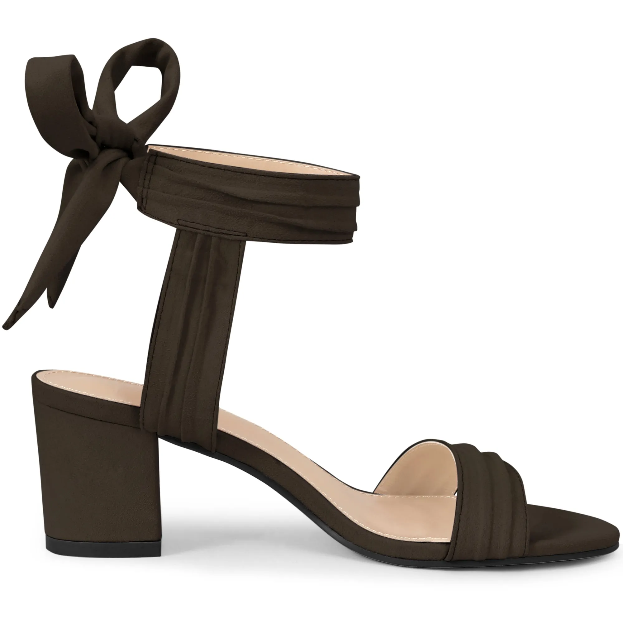 Faux Suede Open Toe Ankle Tie Back Block Heel Sandals