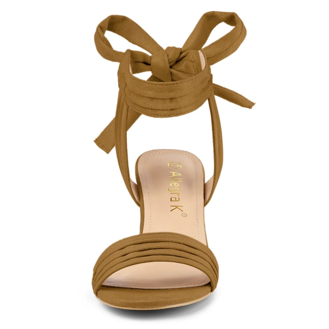 Faux Suede Open Toe Ankle Tie Back Block Heel Sandals